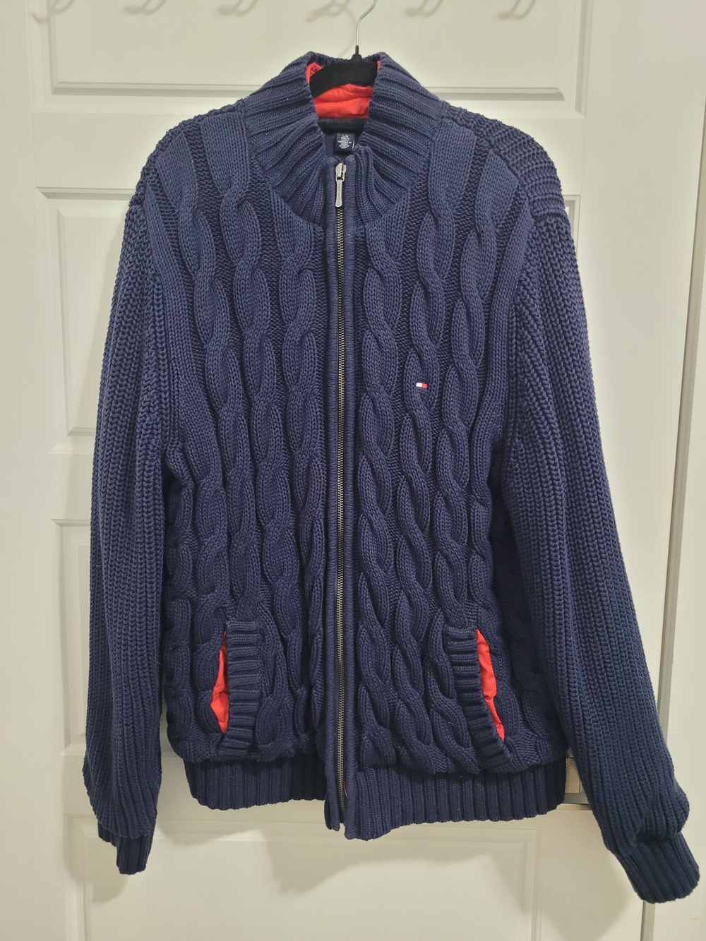 Tommy Hilfiger Men's Navy Cable Zip Cardigan with Puffer Lining